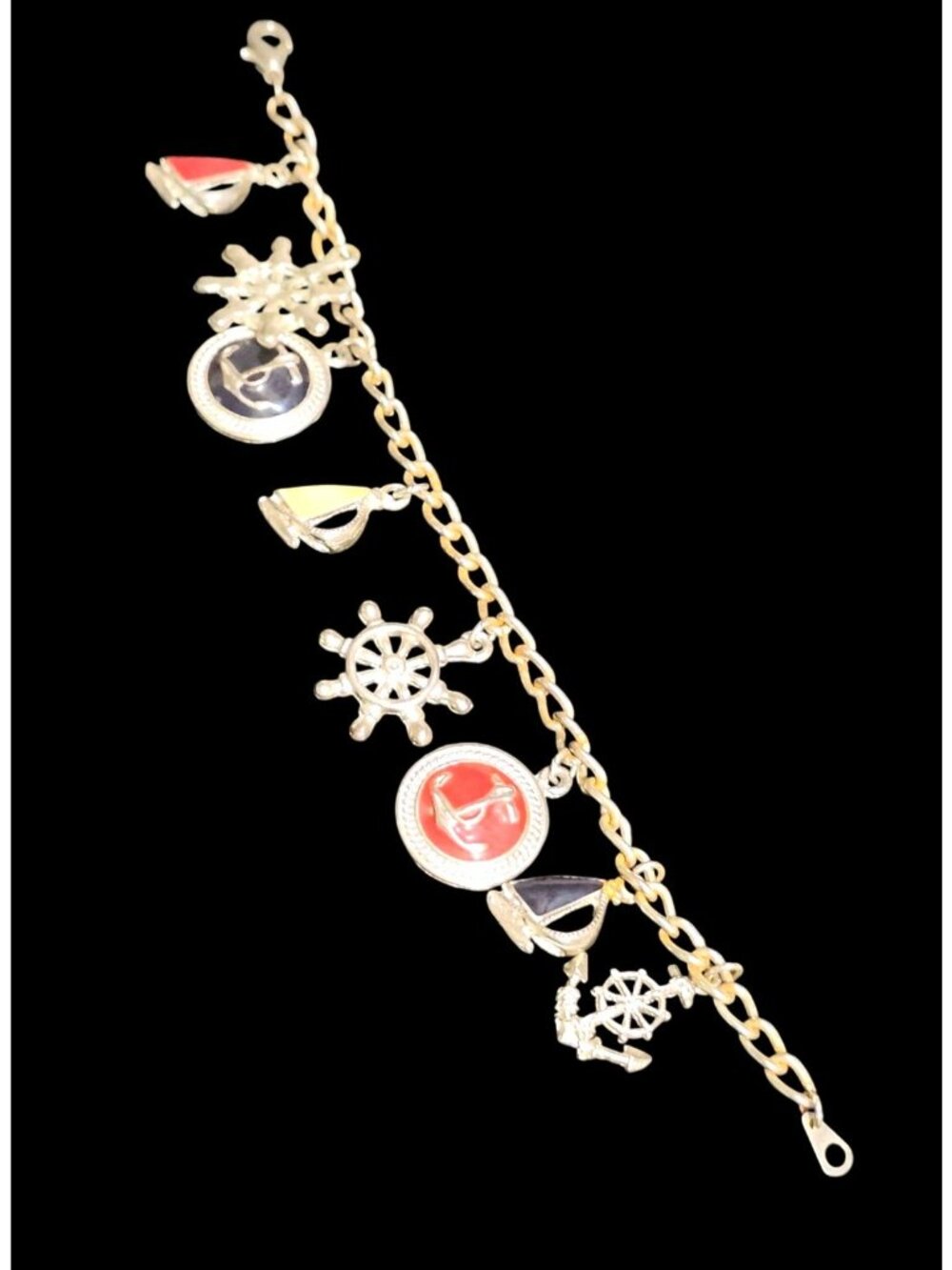 Vintage Nautical Charm Bracelet Enameled Silver ToneCharms Beach-Themed Jewelry - Picture 3 of 5